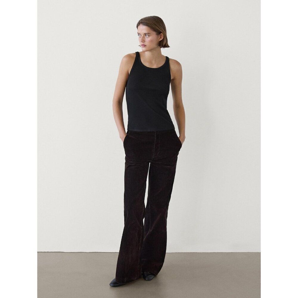 Massimo Dutti Womens Tank Top XS Black Strappy Cotton cashmere 6256/107 NWT